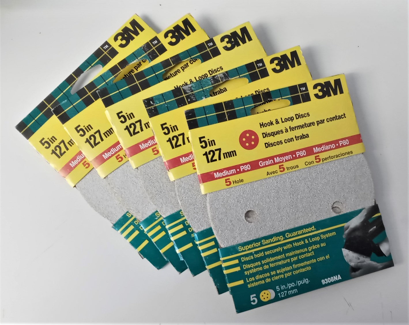 3M 9308NA 5" Medium 80 Grit Hook & Loop Sanding Discs  5-pks of 5 (25 Discs)