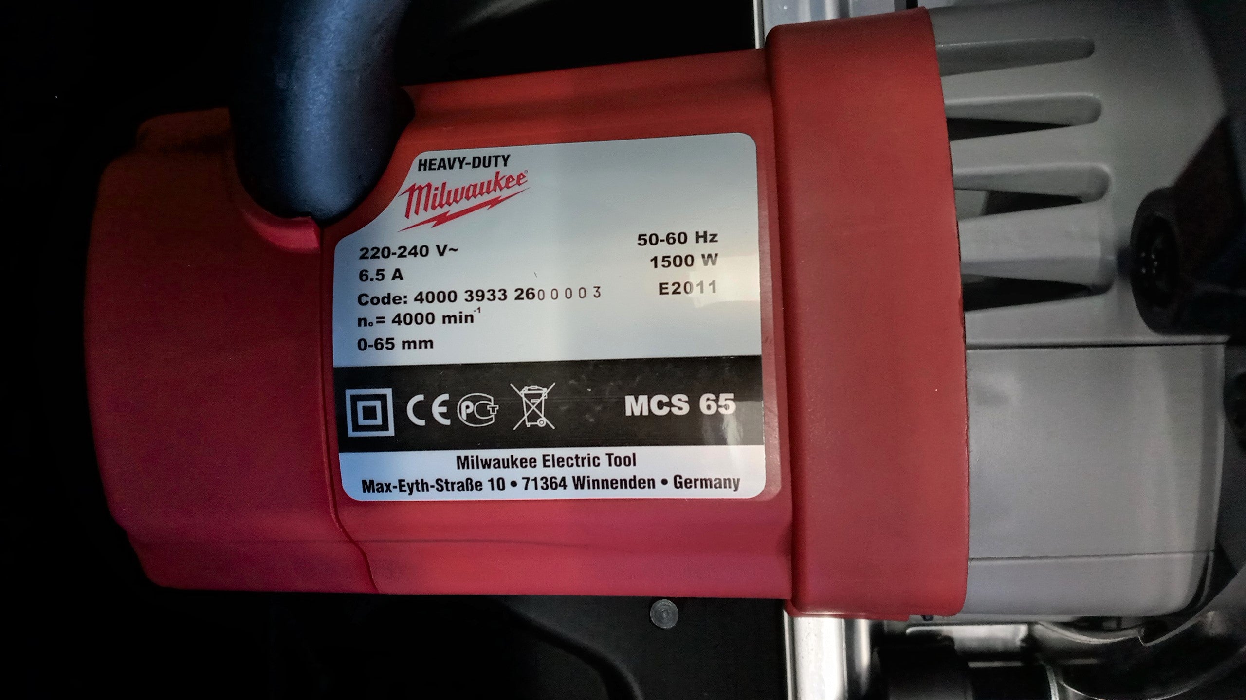Milwaukee MCS65 Dry Cut Metal Circular Saw 220-240v Type C Plug