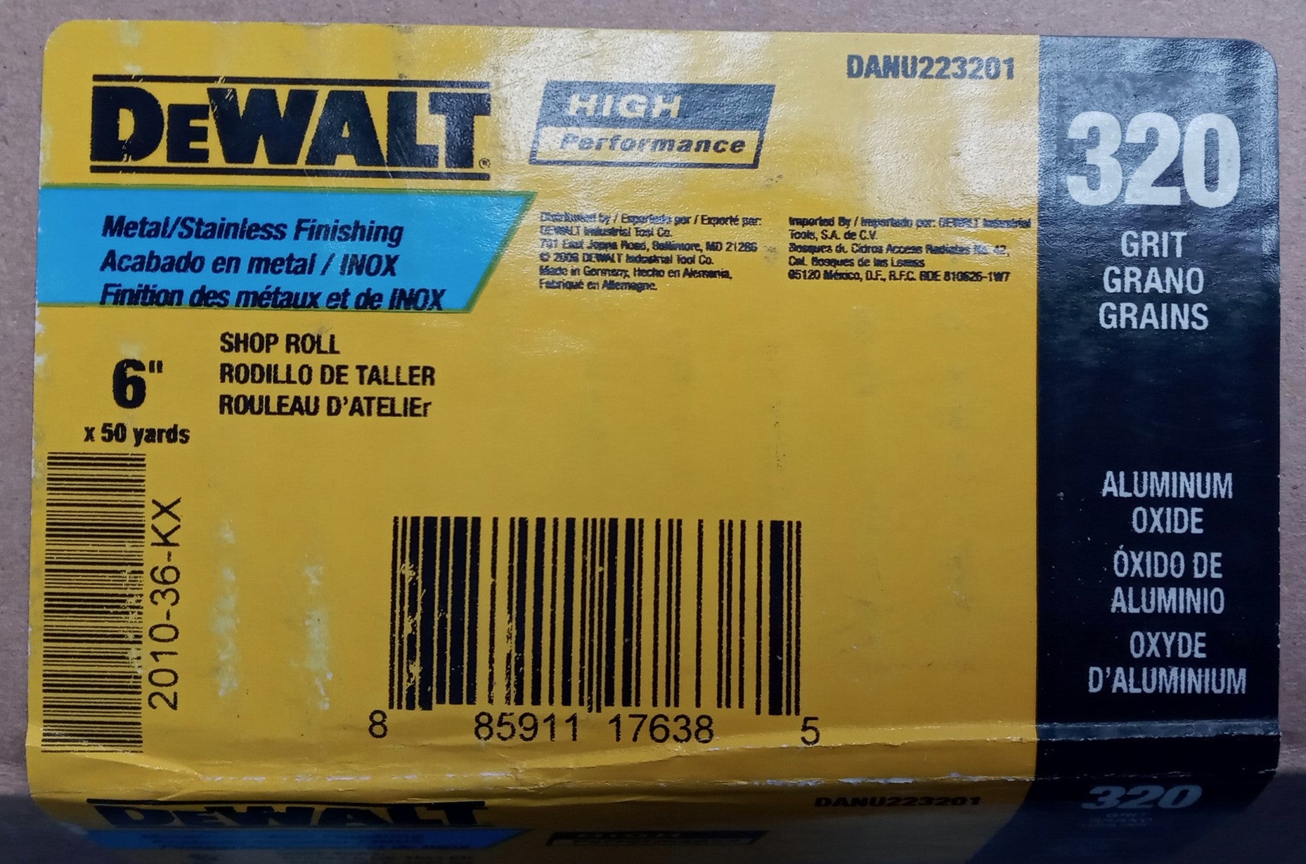 Dewalt DANU223201 Metal/Stainless Finishing Shop Roll Aluminum 6"x50yds 320grit