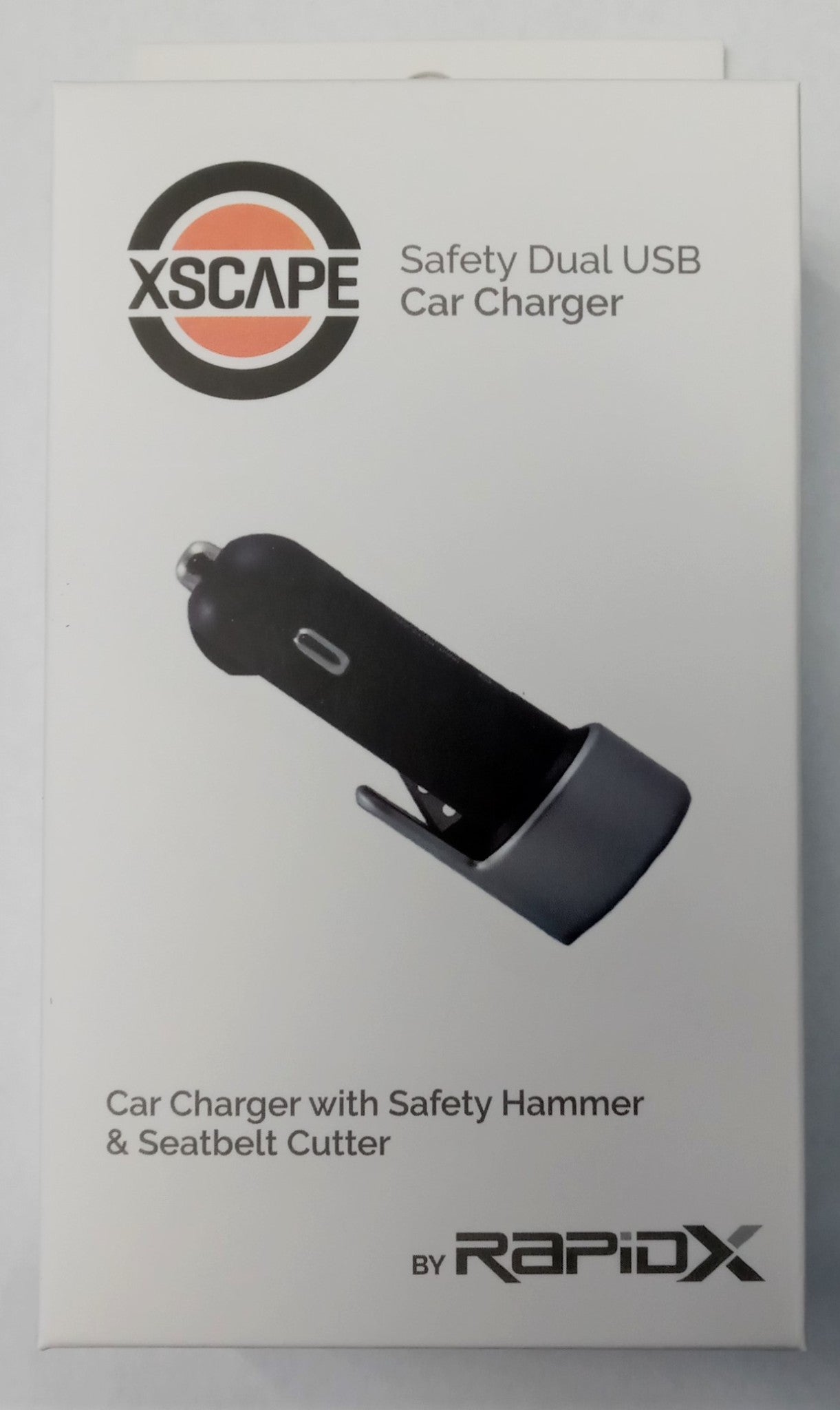 Rapidx RX-XSCASIL Xscape Dual USB Car Charger W Safety Hammer Andseatbelt Cutter