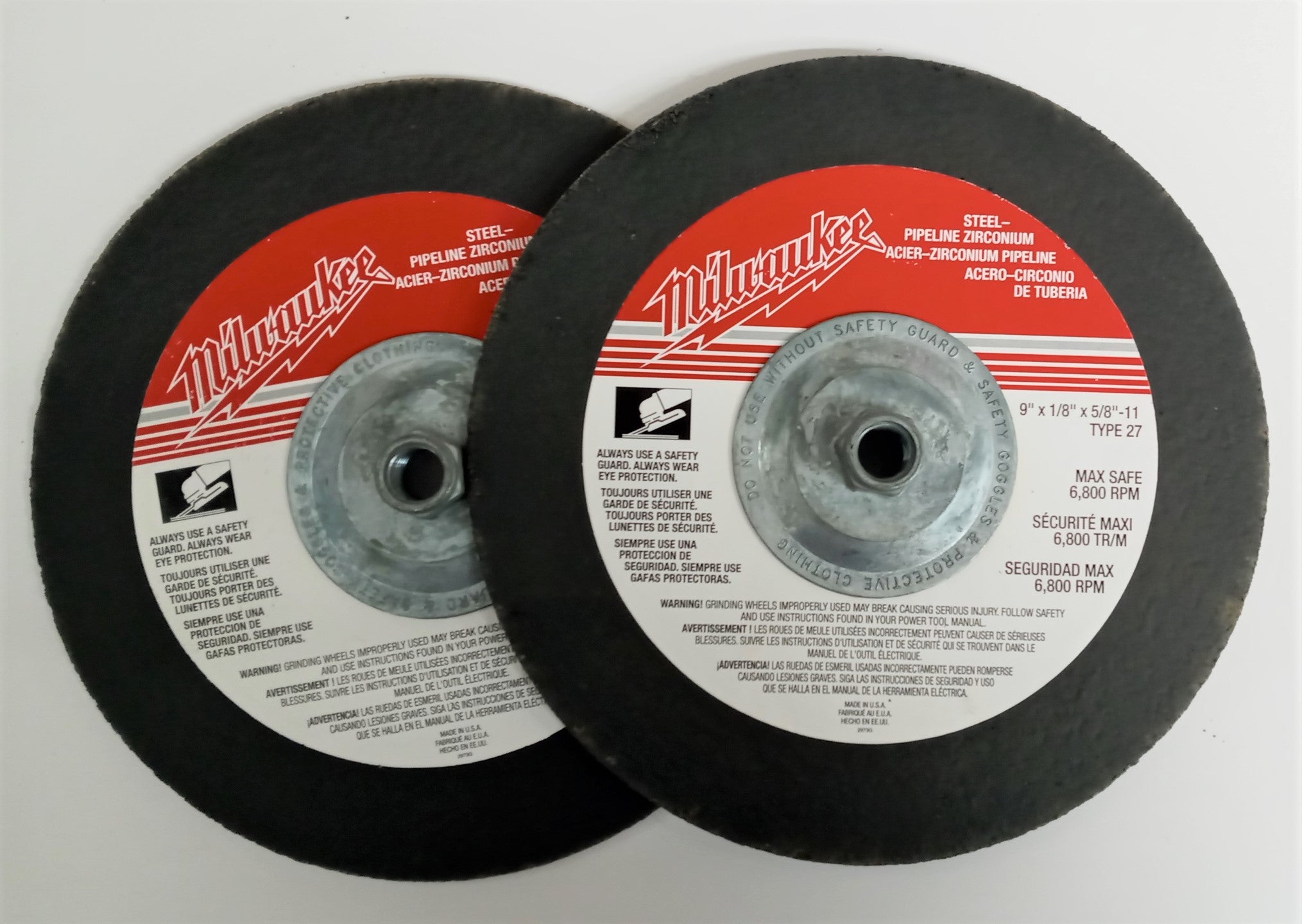 Milwaukee 49-93-4104 Steel Grinding Wheel 9x1/8x5/8-11 Zirconium Type27 USA 2pc