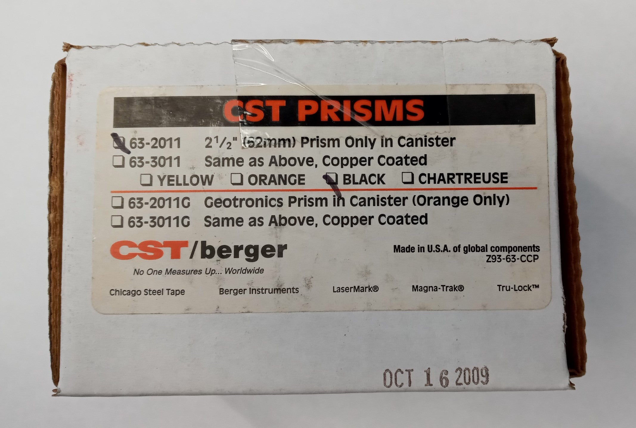 CST/Berger 63-2011-B Precision Prism Only in Canister 2-1/2" (62mm) Black USA