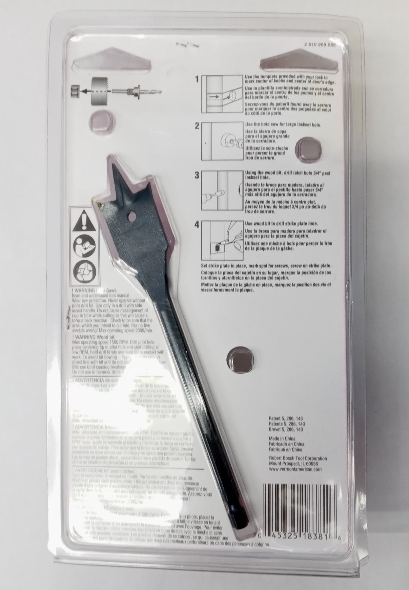 Vermont America 18381 Wood Door Lock 2-1/8" & 7/8" Installation Kit