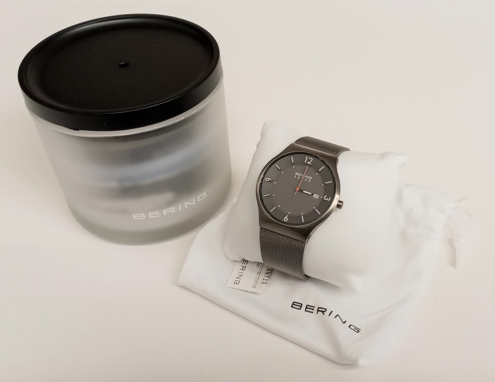 Bering 14440-077 Slim Solar Powered Men's Watch, Brushed Grey