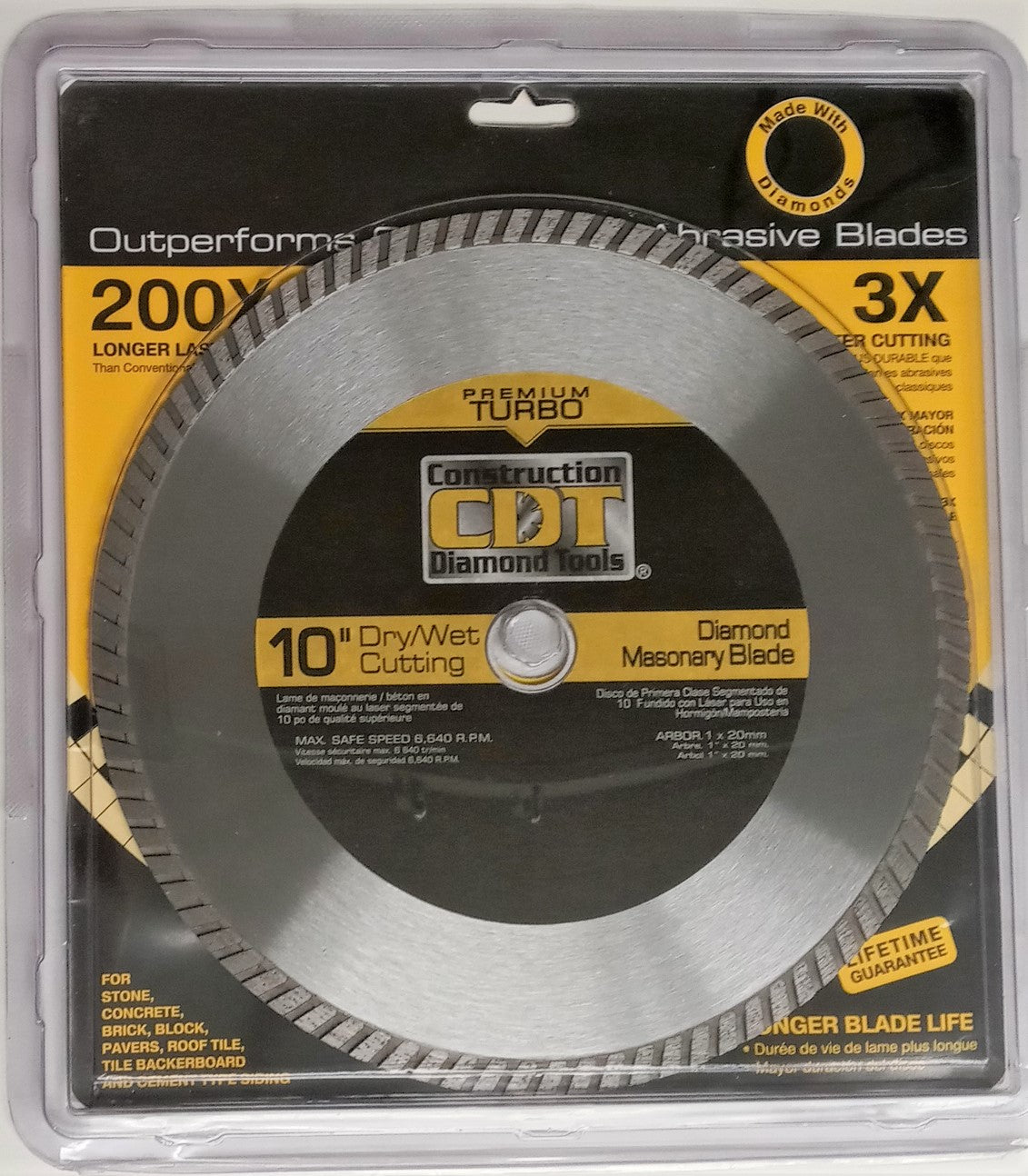 CDT 91110020 Premium Turbo 10" Dry/Wet Diamond Masonry Blade