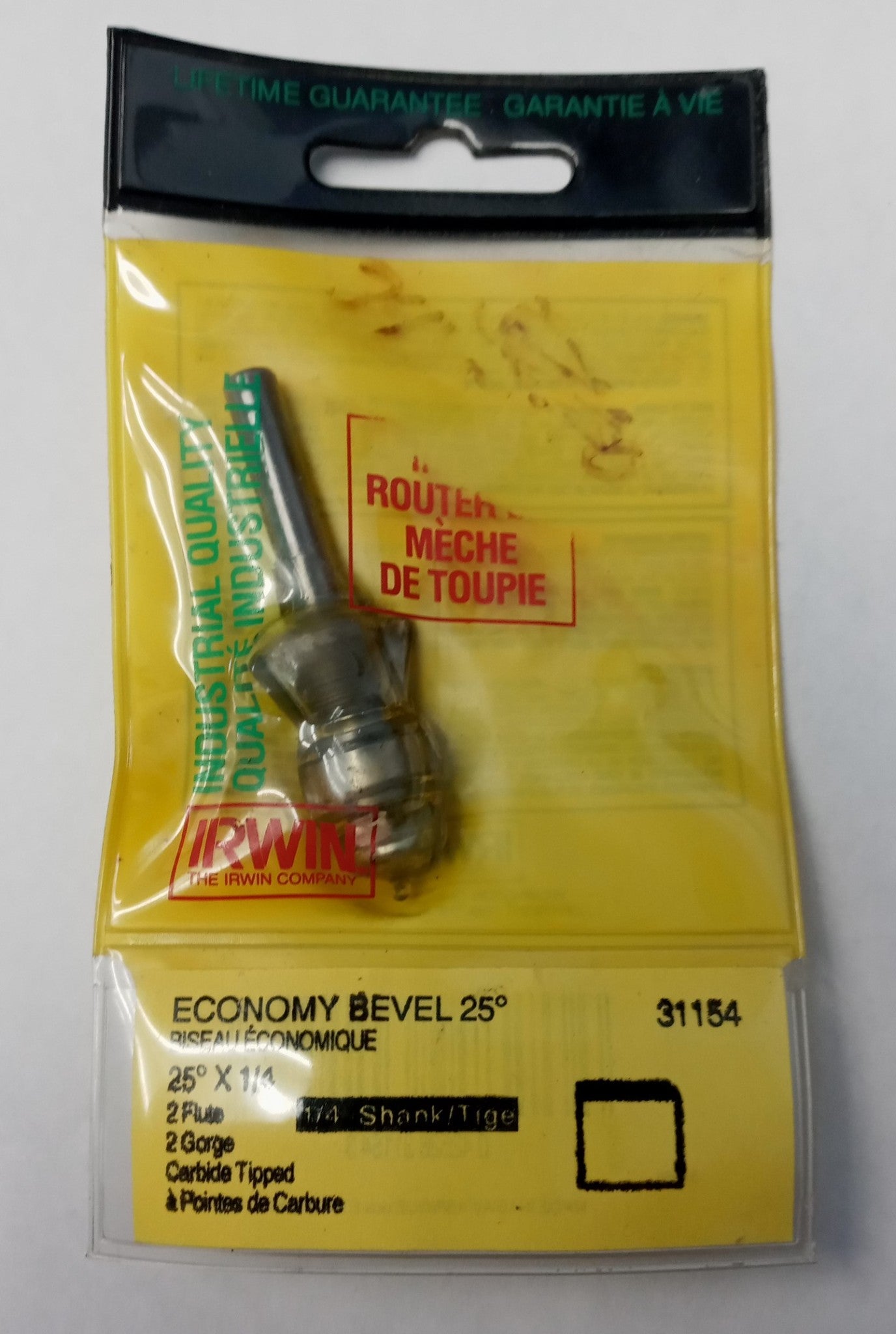 Irwin 31154 Carbide Tipped Router Bit 2 Flute 25° x 1/4" USA