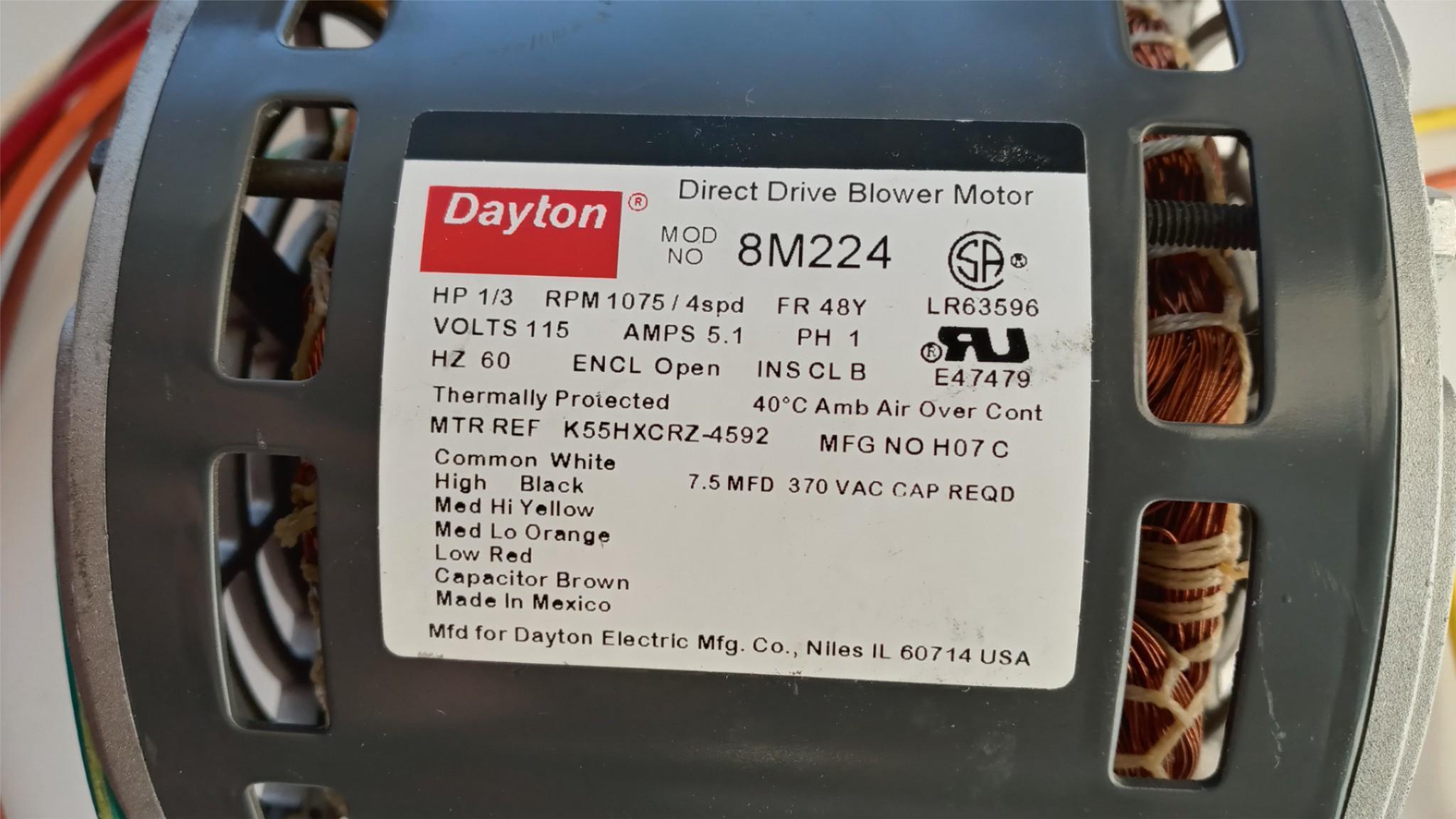 Dayton 8M224 Direct Drive Blower Motor 1/3HP 4-Speed