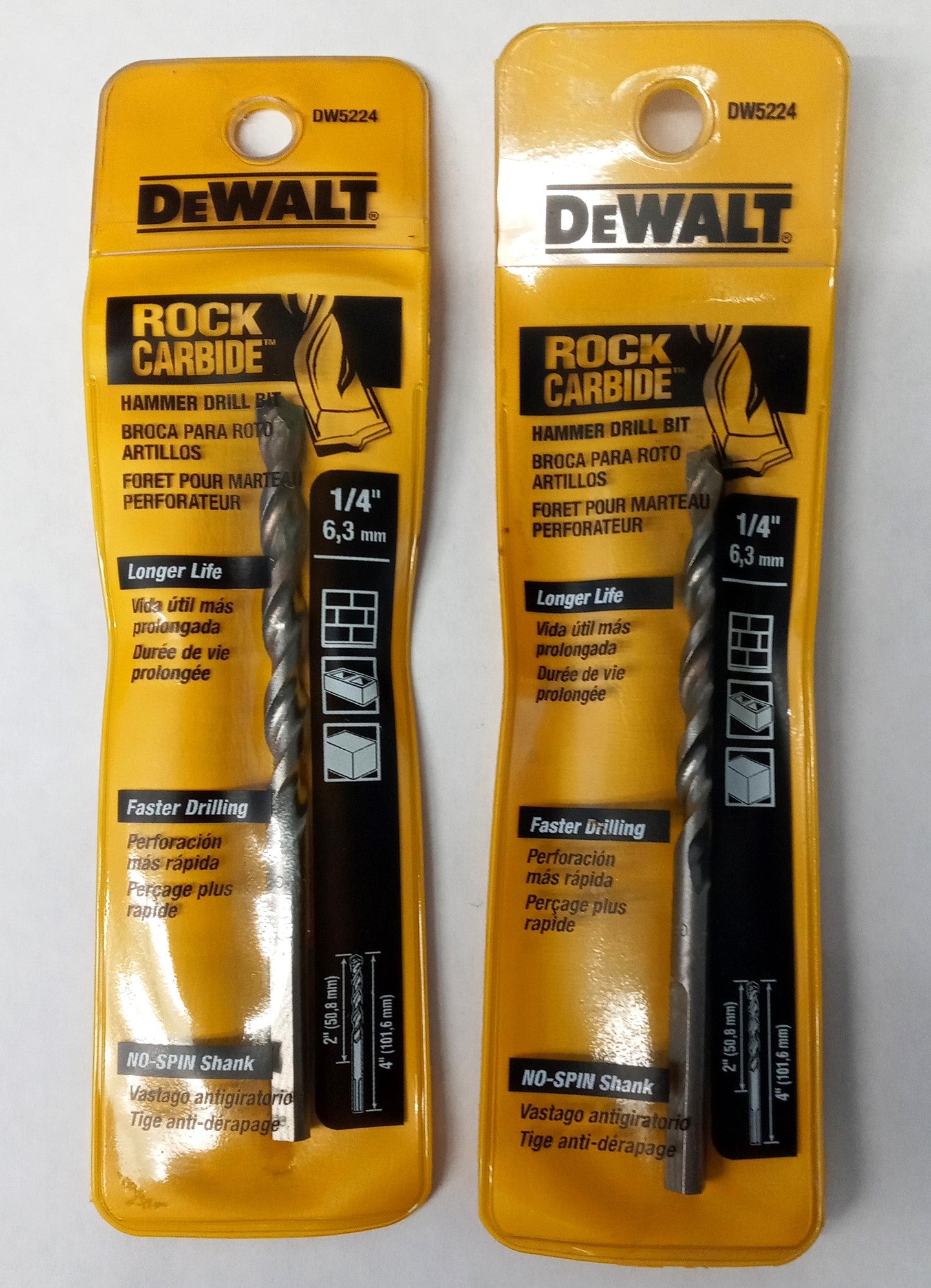 DeWalt DW5224 1/4" Carbide Hammer Drill Bit 2pcs