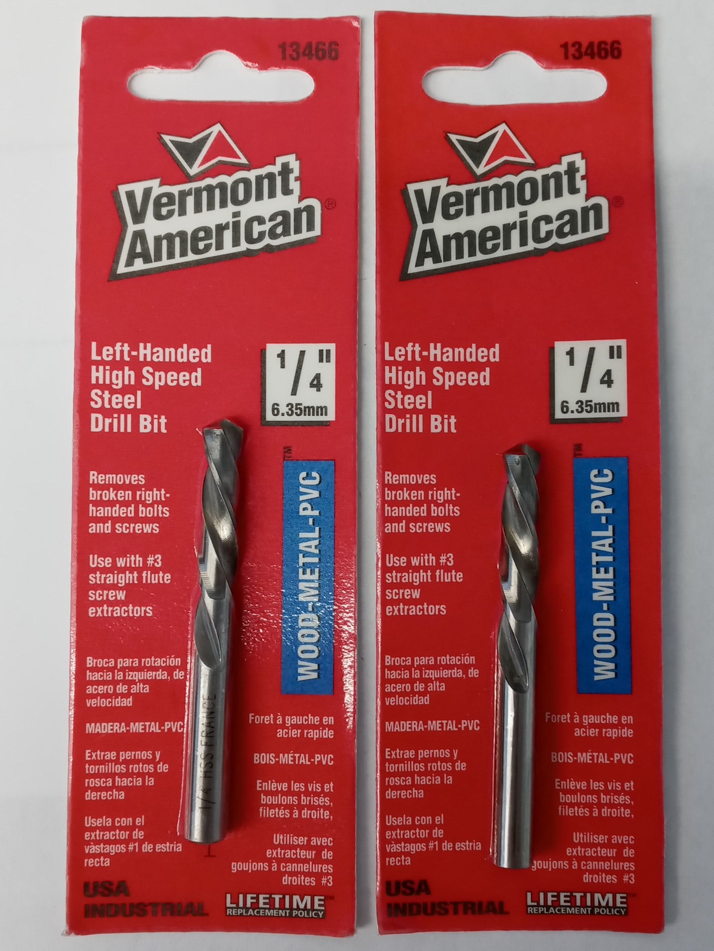 Vermont American 13466 Left Handed HSS 1/4" Drill Bits 2pc