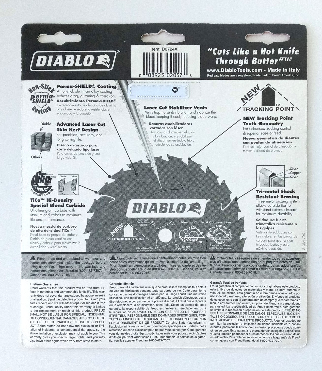Diablo D0724 7-1/4" x 24 Tooth Framing Saw Blade Italy