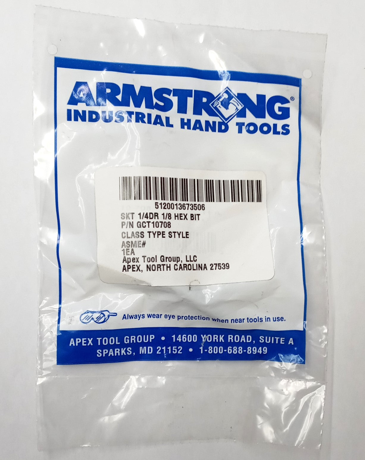 Armstrong 10-708 1/4" Drive 1/8" Hex Bit Socket USA