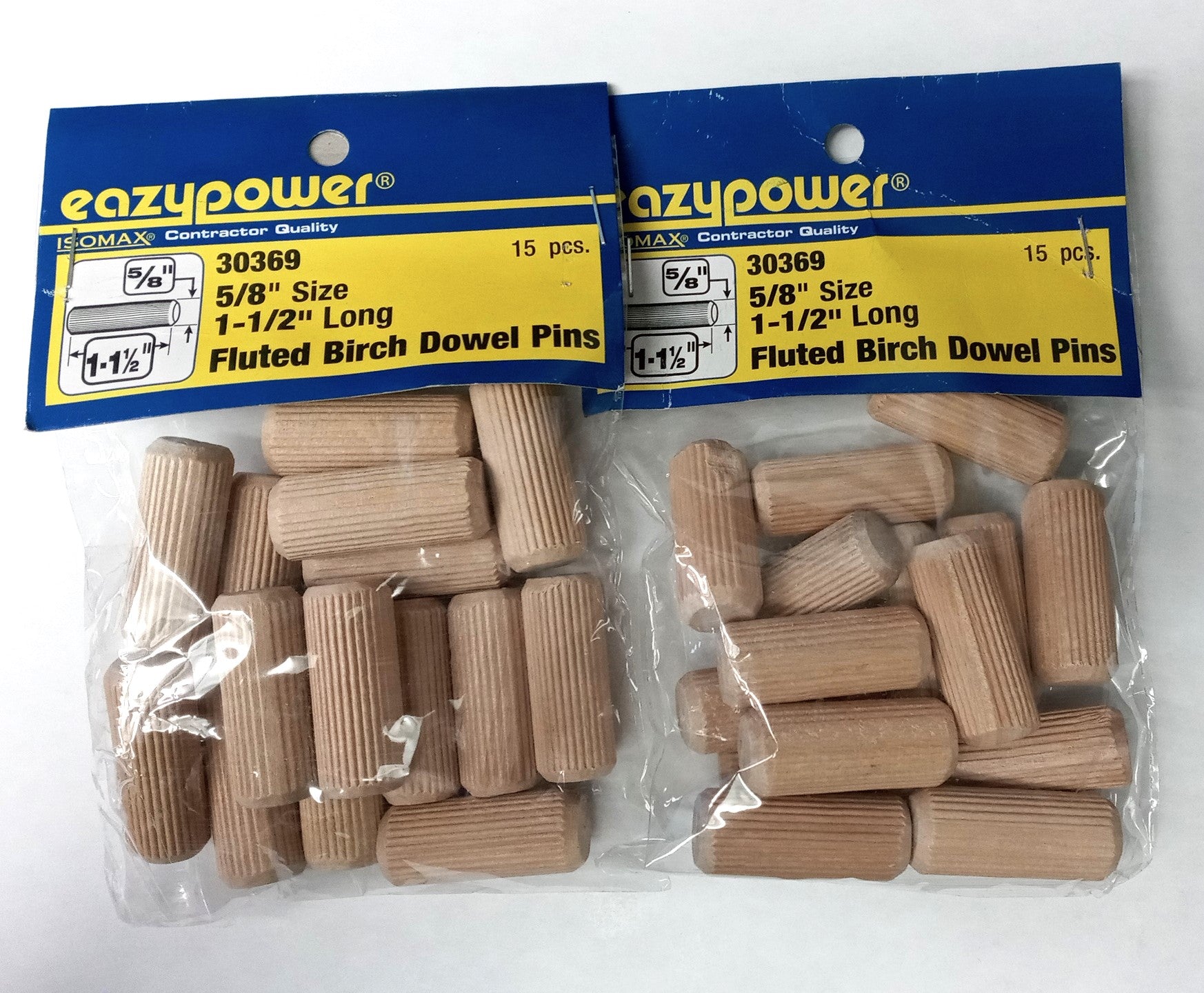 EAZYPOWER 30369 5/8" X 1-1/2" Fluted BIRCH Dowel Pins Quality Hardwood 2pks