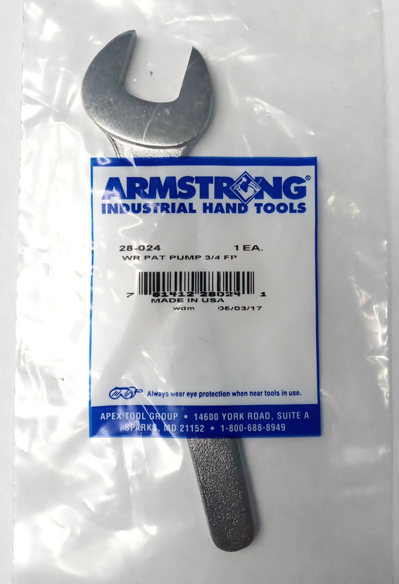 Armstrong 28-024 Service Pump Wrench 3/4" Chrome Thin Pattern USA