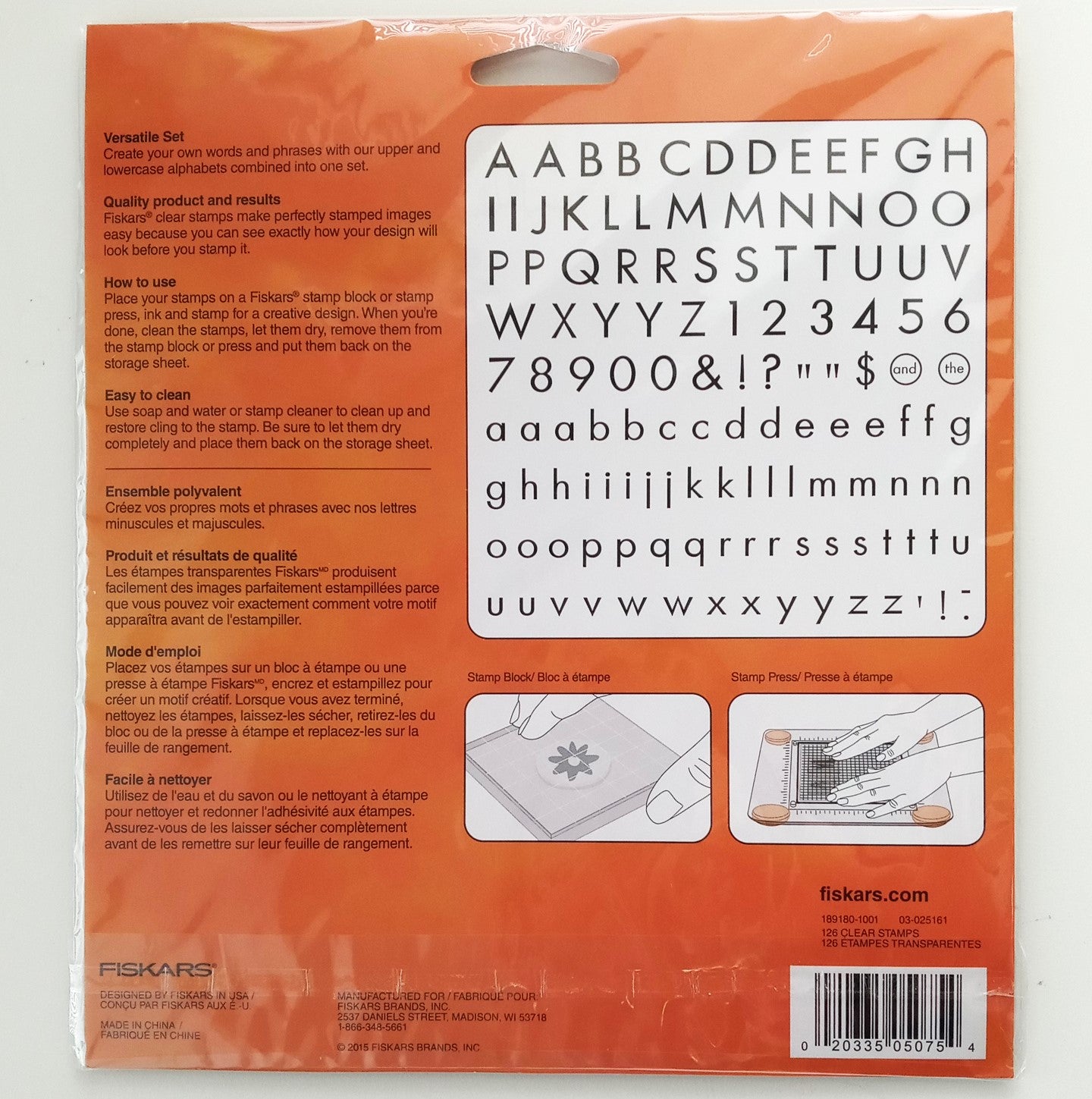 Fiskars 189180 Clear Stamp Set, 126pc Full Alphabet of Basic Font