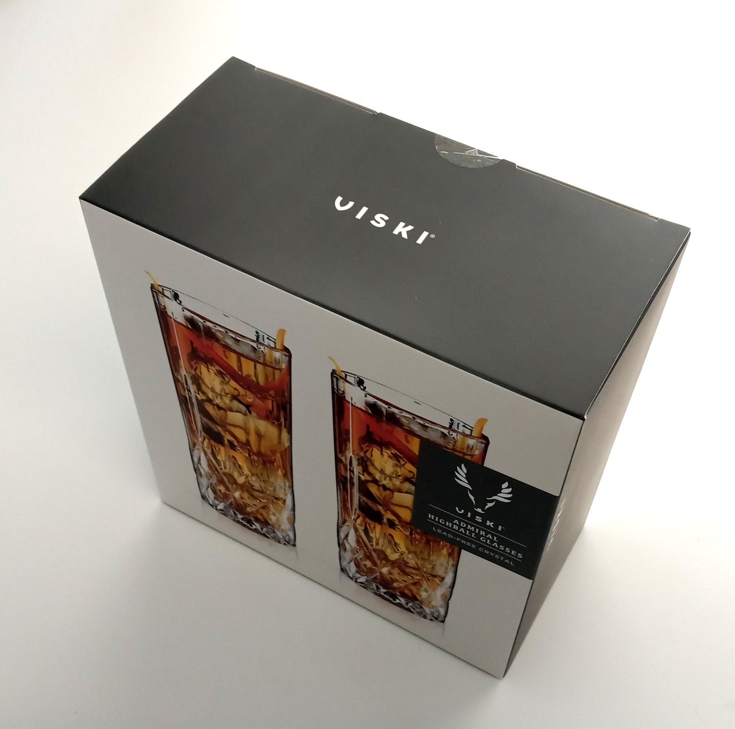 Viski 10247 Admiral Crystal Highball Glasses - Fancy Tall Gift Set of 2, 9 Oz
