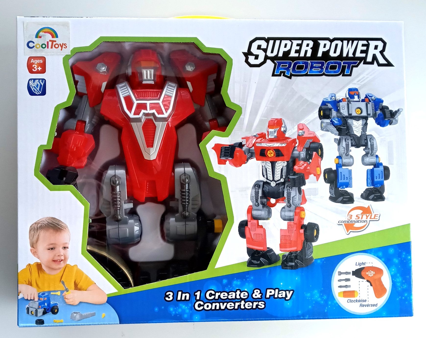 PowerTRC 3-in-1 Take Apart Robot & Truck Toy with Screwdriver & Power Drill