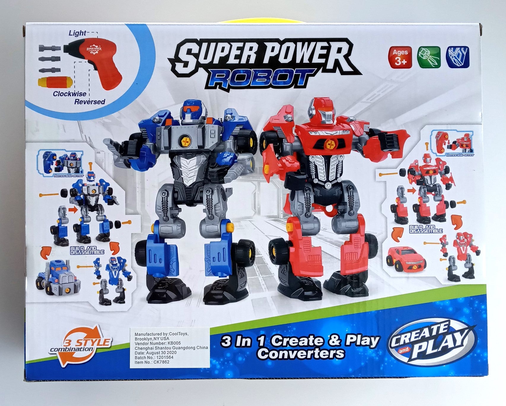 PowerTRC 3-in-1 Take Apart Robot & Truck Toy with Screwdriver & Power Drill