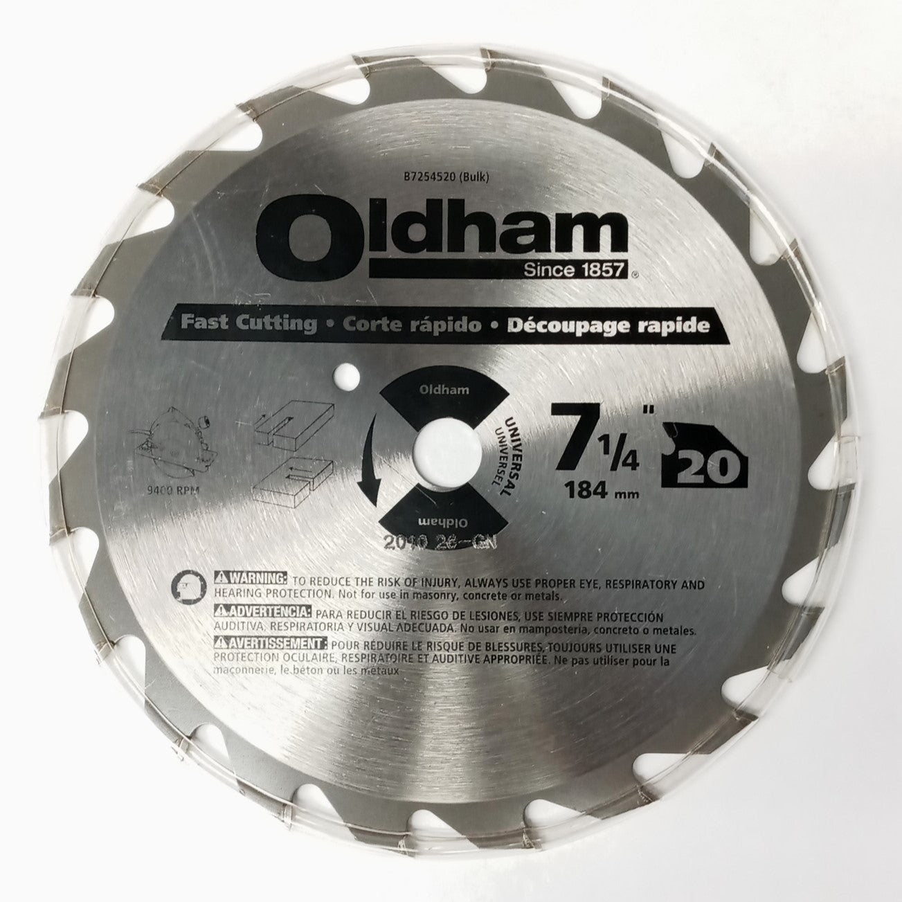 Oldham B7254520 Fast Cutting 7-1/4" (184mm) 20-Tooth Circular Saw Blade