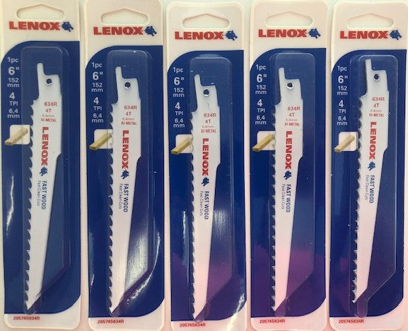 LENOX 20574S634R 6" x 4TPI Fast Wood Cutting Reciprocating Saw Blade - 5pks USA