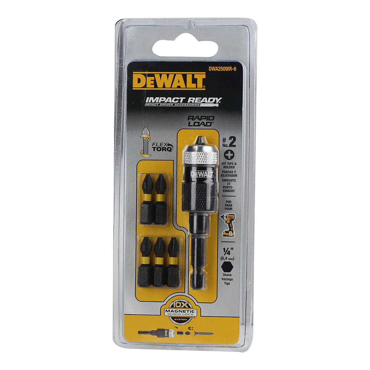 DEWALT DWA2509IR-6 6 PC Impact Ready Rapid Load Screw Bit Tip Holder