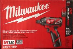 Milwaukee 2401-159 M12 Cordless 1/4" Hex Screwdriver Kit Non-USA Charger Type C