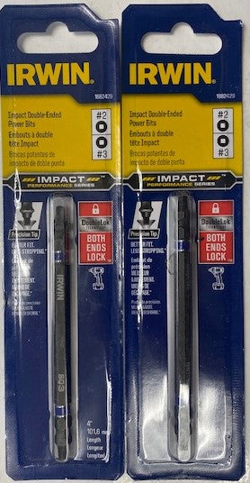 IRWIN 1882429 Insert Bit Impact Double Ended 1/4" Hex #2 #3 Square Drive 4" Long 2pcs.