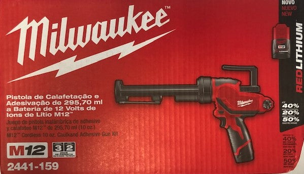 Milwaukee 2441-159 M12 Li-Ion 10 oz Caulk and Adhesive Gun Kit 220-240V Euro