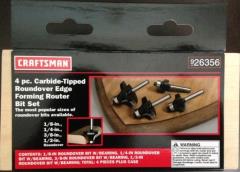 Craftsman 26356 4 Piece Roundover Edge Forming Router Bit Set w/ Wooden Case