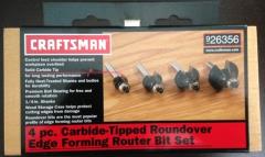 Craftsman 26356 4 Piece Roundover Edge Forming Router Bit Set w/ Wooden Case