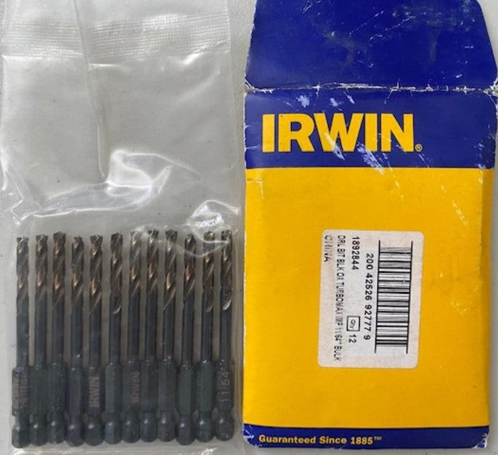 Irwin 1892844 11/64" Turbomax Black Oxide Drill Bits 1/4" Hex Shank 12pcs.