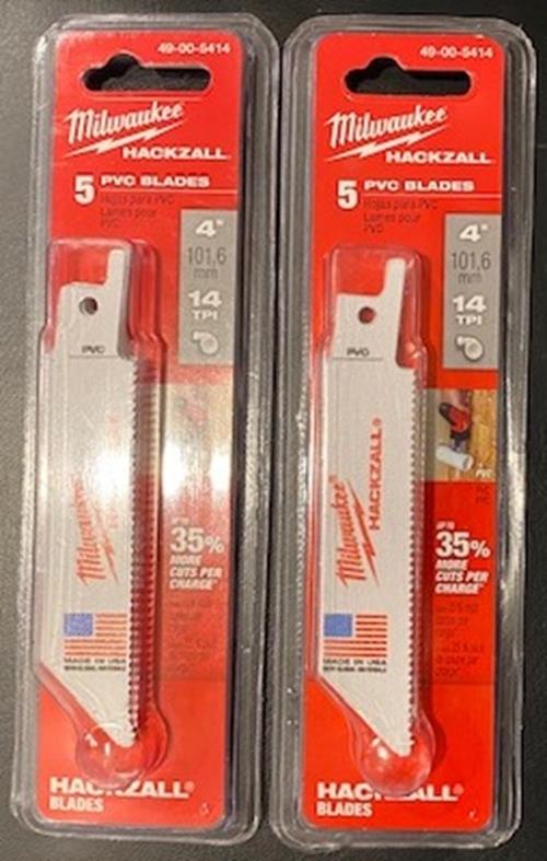 Milwaukee 49-00-5414 M12 Hackzall Blade 4" PVC (2 Packs of 5) USA