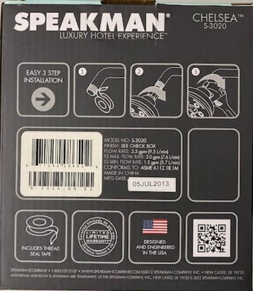 Speakman S-3020 Chelsea Brushed Nickel High Pressure Fixed Shower Head 2.5 GPM