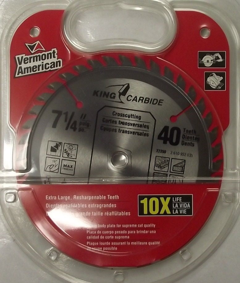 Vermont American 27250 7-1/4" x 40 Tooth Carbide Saw Blade