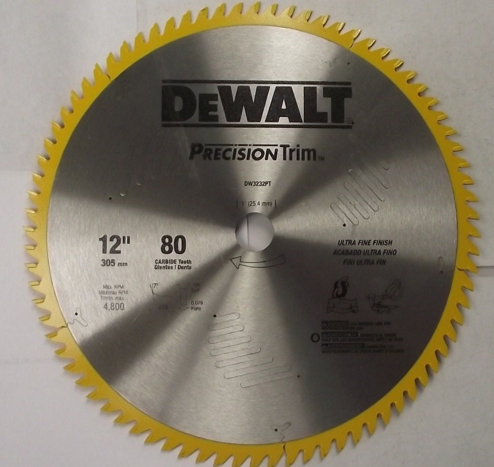 DEWALT DW3232PT Precision Trim 12" x 80 Tooth ATB Crosscutting Saw Blade USA