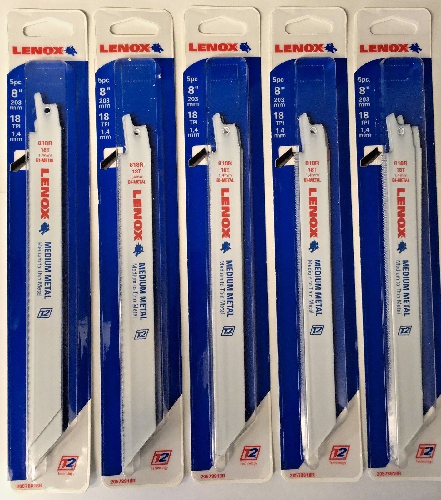 Lenox 20578818R 8" x 18TPI Bi-Metal Reciprocating Saw Blades for Metal 5-5 PKS