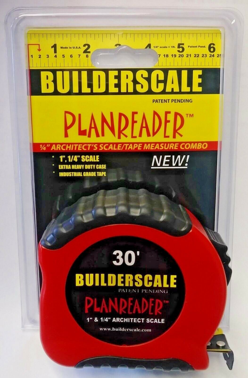 Builderscale Planreader 52630 30' Tape Measure & 1" & 1/4" Architect Scale USA