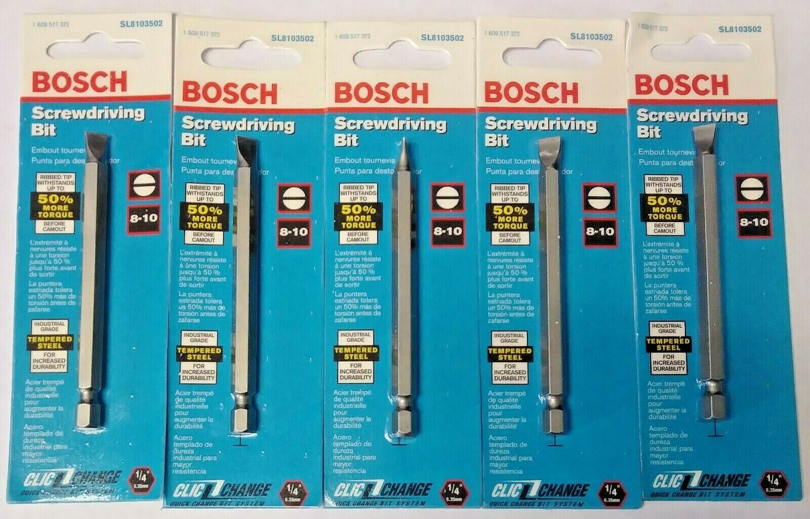 Bosch SL8103502 8-10 Slotted 3-1/2" Clic-Change Screwdriving Bit (5 Packs) USA
