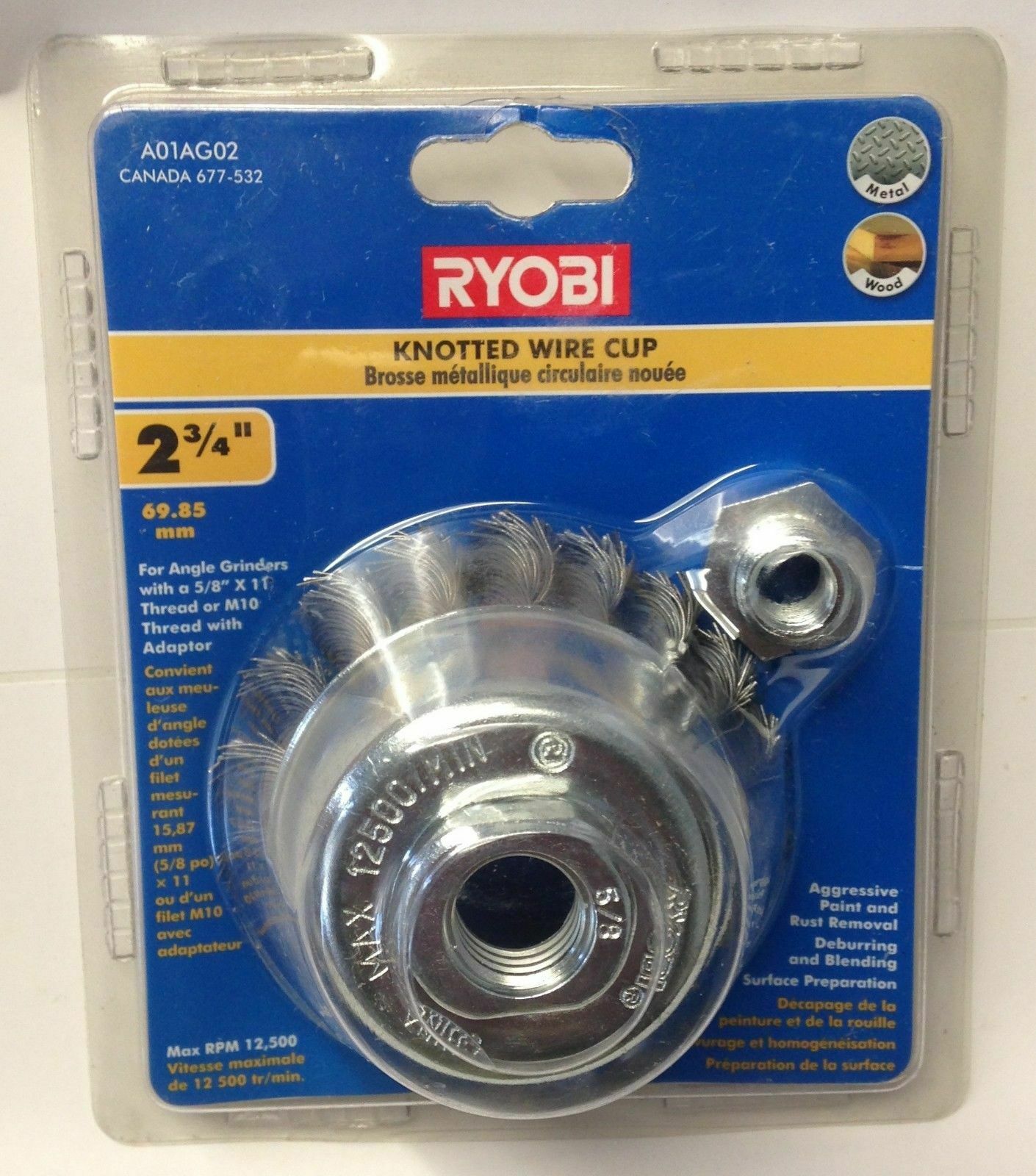 Ryobi A01AG02 2-3/4" Knotted Wire Cup Wheel For Metal & Wood