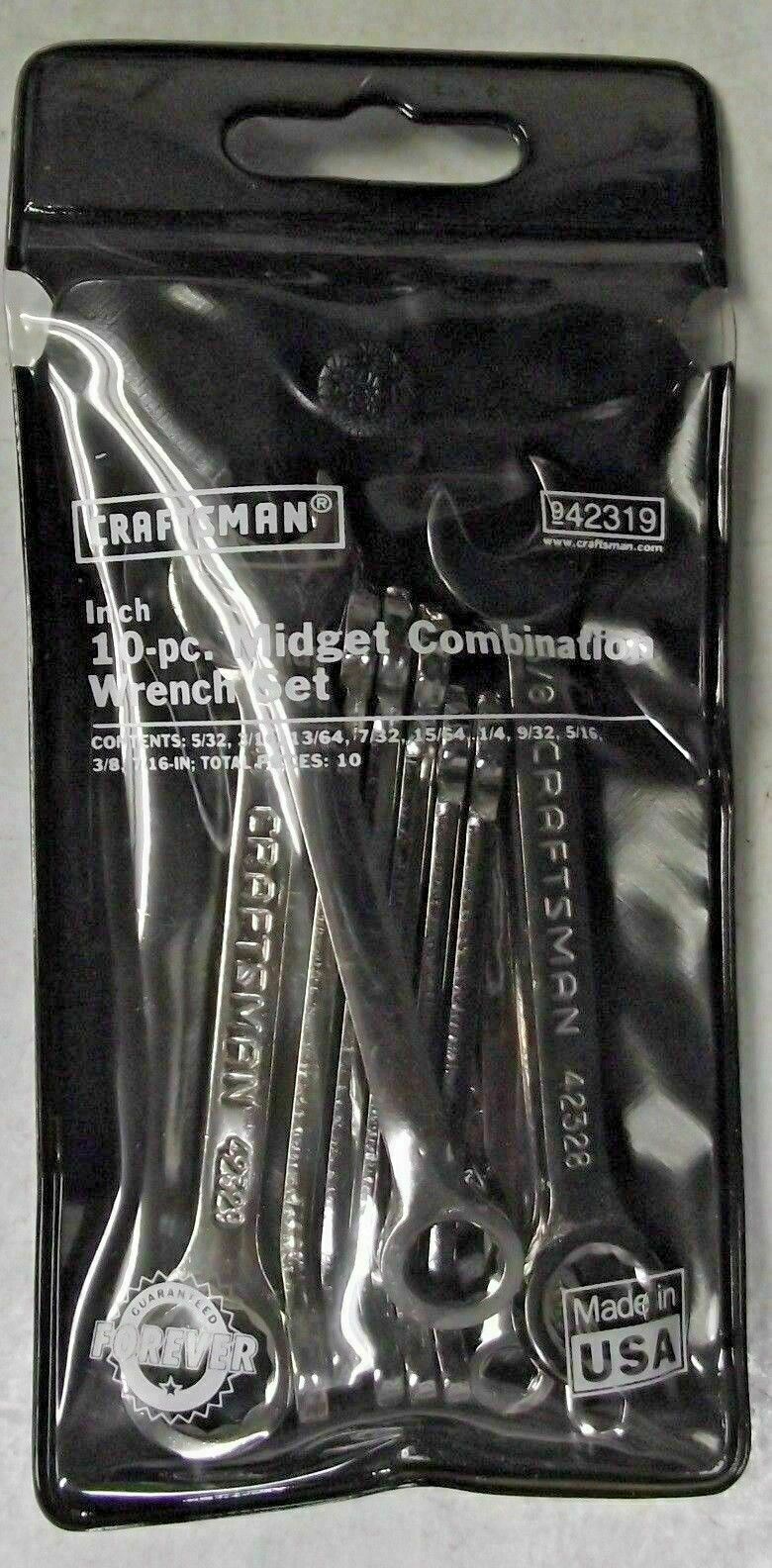 Craftsman 42319 10 Piece Midget Ignition SAE Combination Wrench Set USA #15