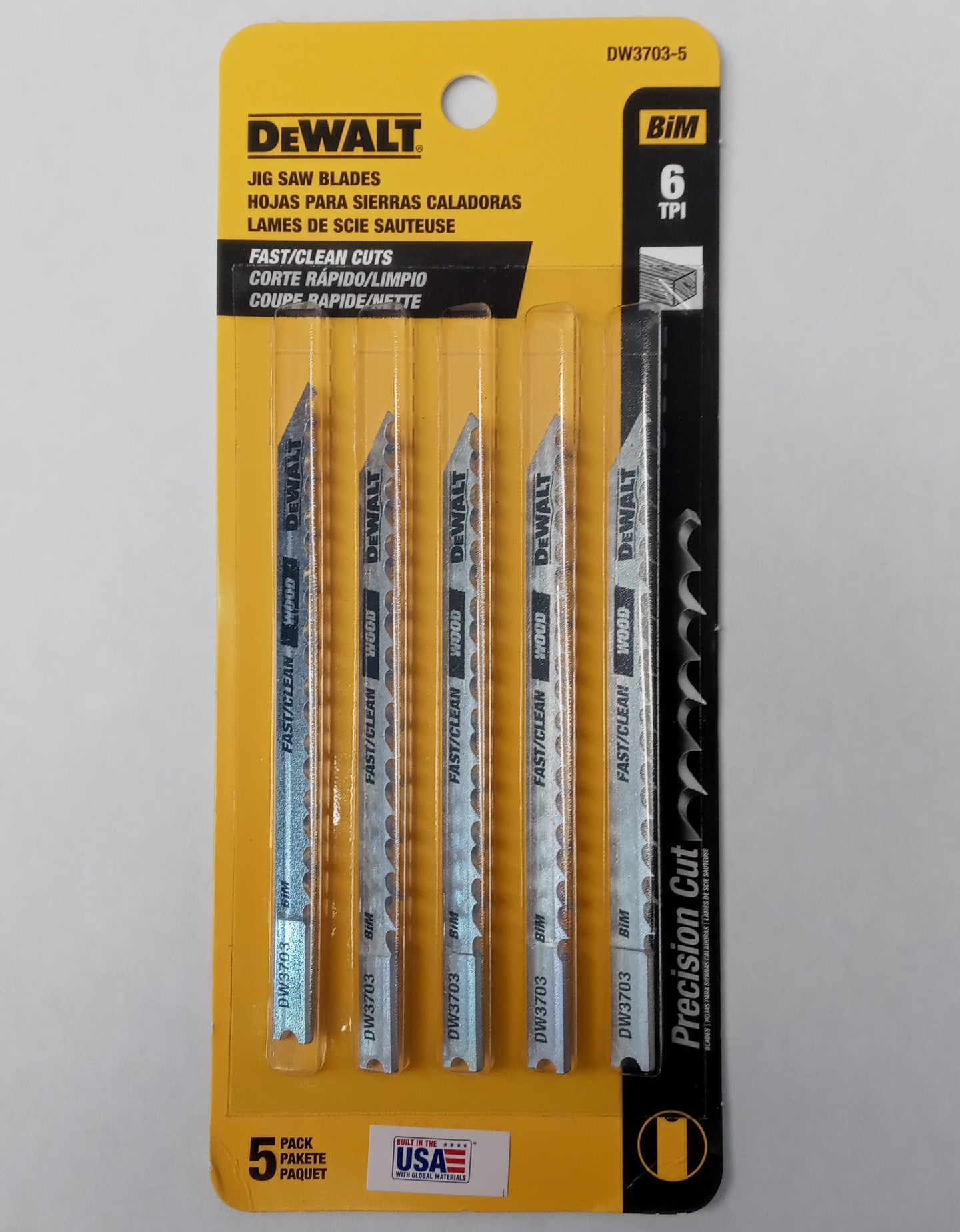 DeWalt DW3703-5 Wood Jig Saw Blades 5-pack 6 TPI Bi-Metal USA