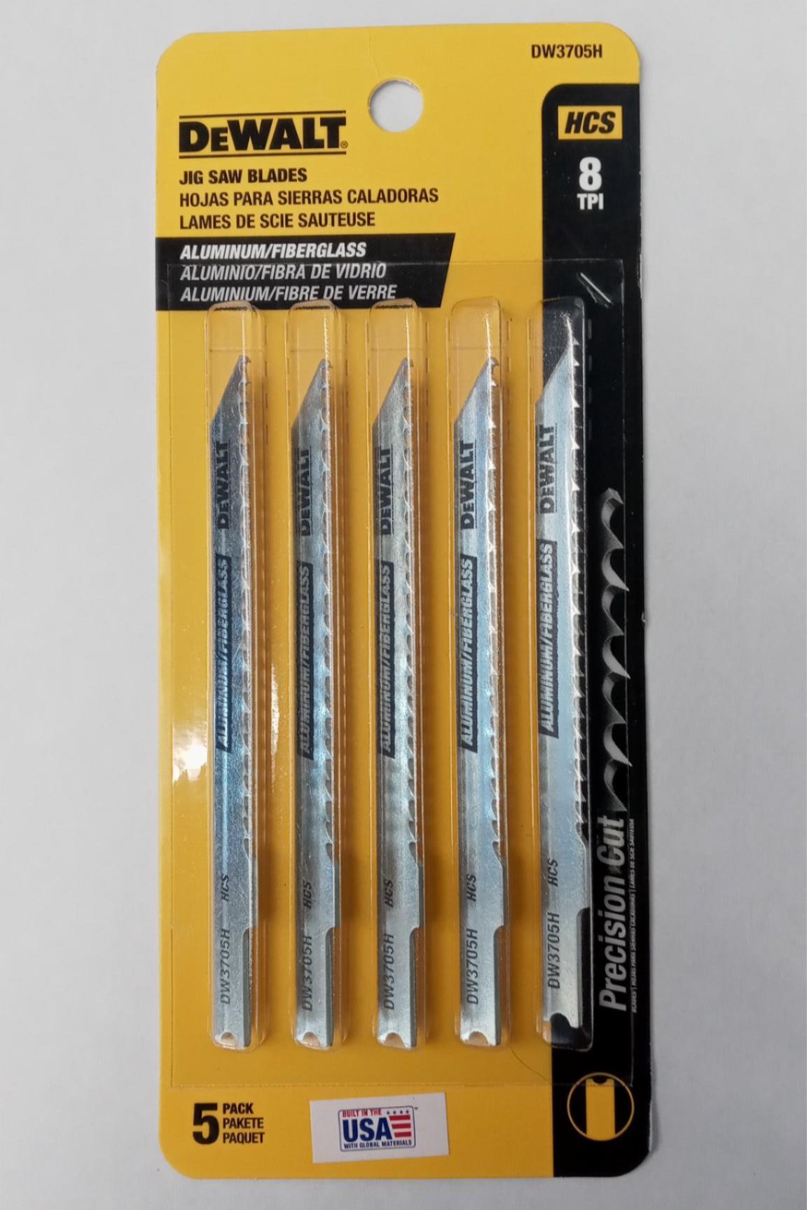 DeWalt DW3705H Aluminum/Fiberglass Jig Saw Blades 5-pack 8 TPI HCS USA