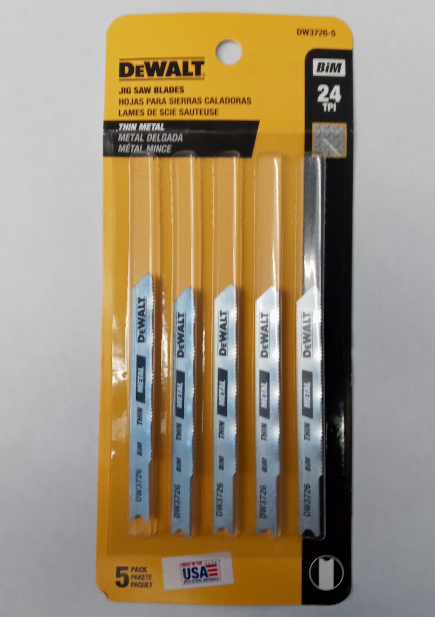 DeWalt DW3726-5 Thin Metal Jig Saw Blades 5-pack 24 TPI Bi-Metal USA