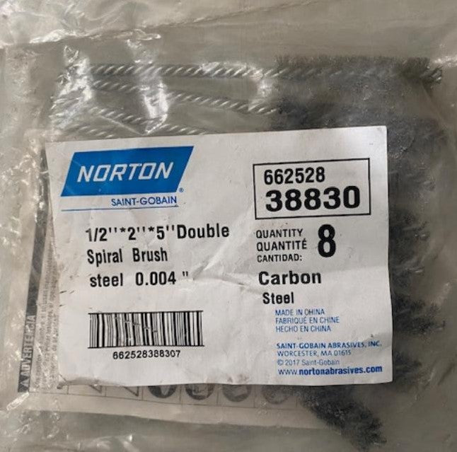 Norton 38830 Double Spiral Tube Brush 1/2" Brush Dia. Carbon Steel 8pcs.