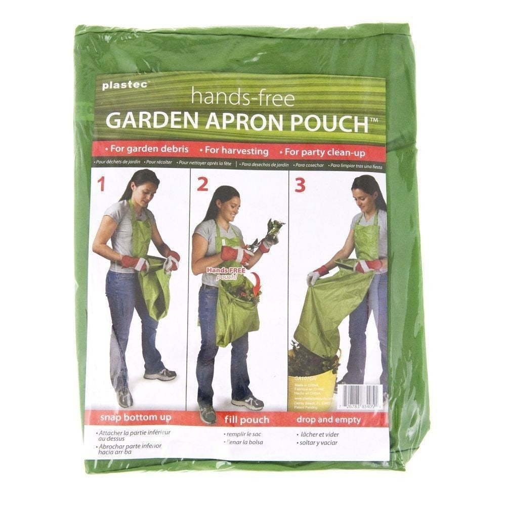 Plastec GA101GN Hands-Free Garden Apron Pouch Lawn Harvesting Bag Party Clean Up