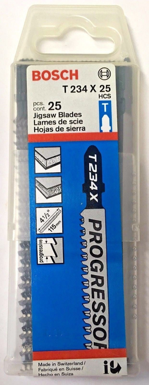 Bosch T234X25 4-1/2 Progressor HCS T-Shank Jigsaw Blades 25 Pack