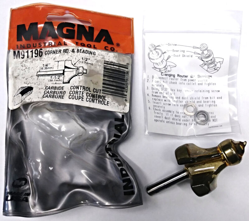 Magna M91196 1/2" Corner Round & Beading Router Bit 1/4" Shank USA