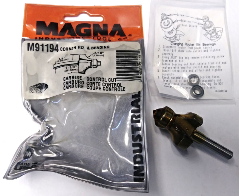 Magna M91194 5/16" Corner Round and Beading Router Bit 1/4" Shank USA