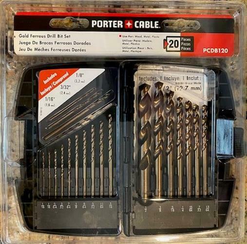 Porter Cable PCDB120 20pc Gold Ferrous Drill Bit Set 1/16" to 1/2"