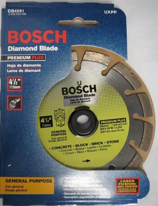Bosch DB4561 Prem Plus 4-1/2" Dry Cutting Laser Fusion Segmented Diamond Blade