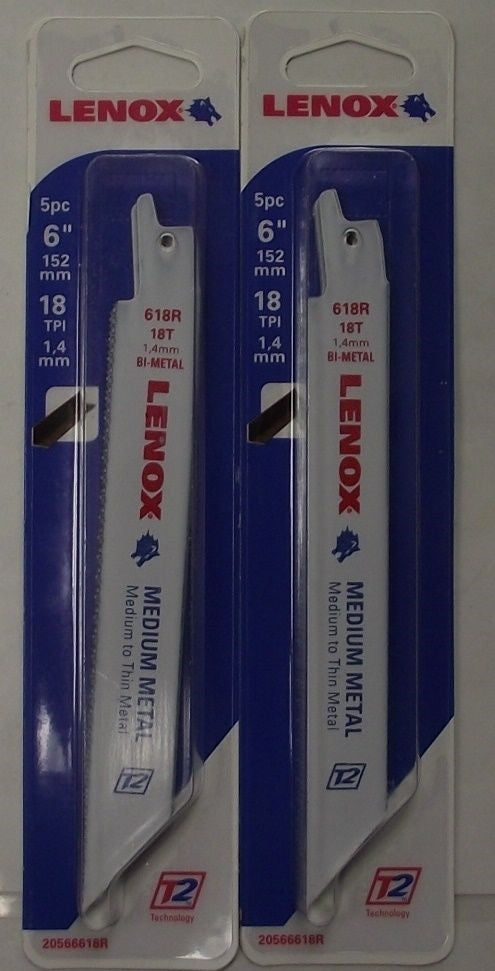 Lenox 20566618R 6" x 18 TPI Recip Saw Blades For Medium Metal (2 Packs of 5) USA